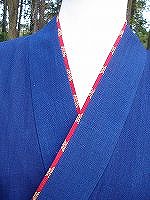 本藍染に赤系飾り襟の作務衣