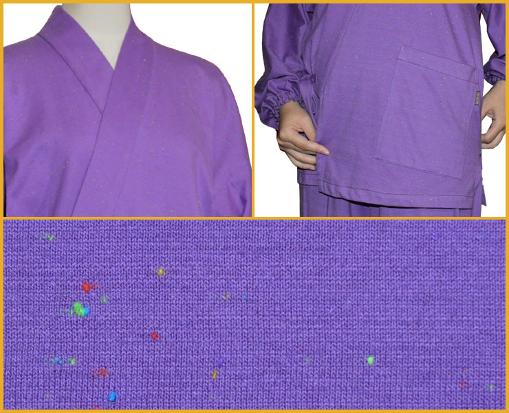 紫色のニットの作務衣